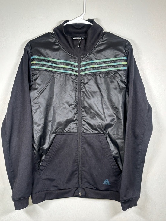 adidas Other - Vintage Adidas Woven Nylon Chest Panel Track Jacket Black Green Striped Small